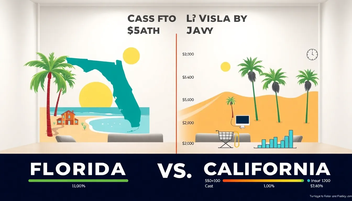 infographic comparing cost of living in Florida and California.