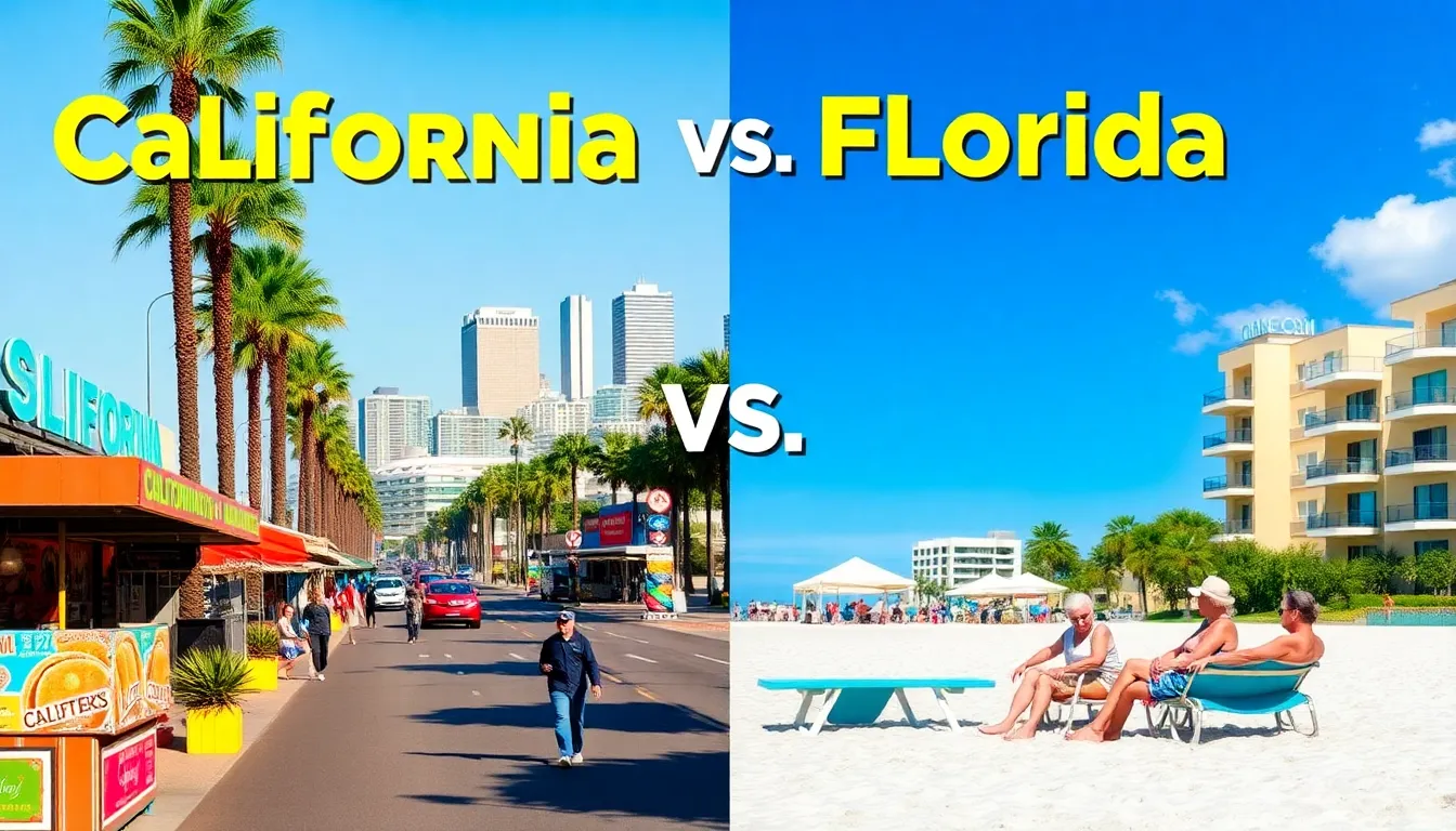 California and Florida cost of living comparison with vibrant scenes.
